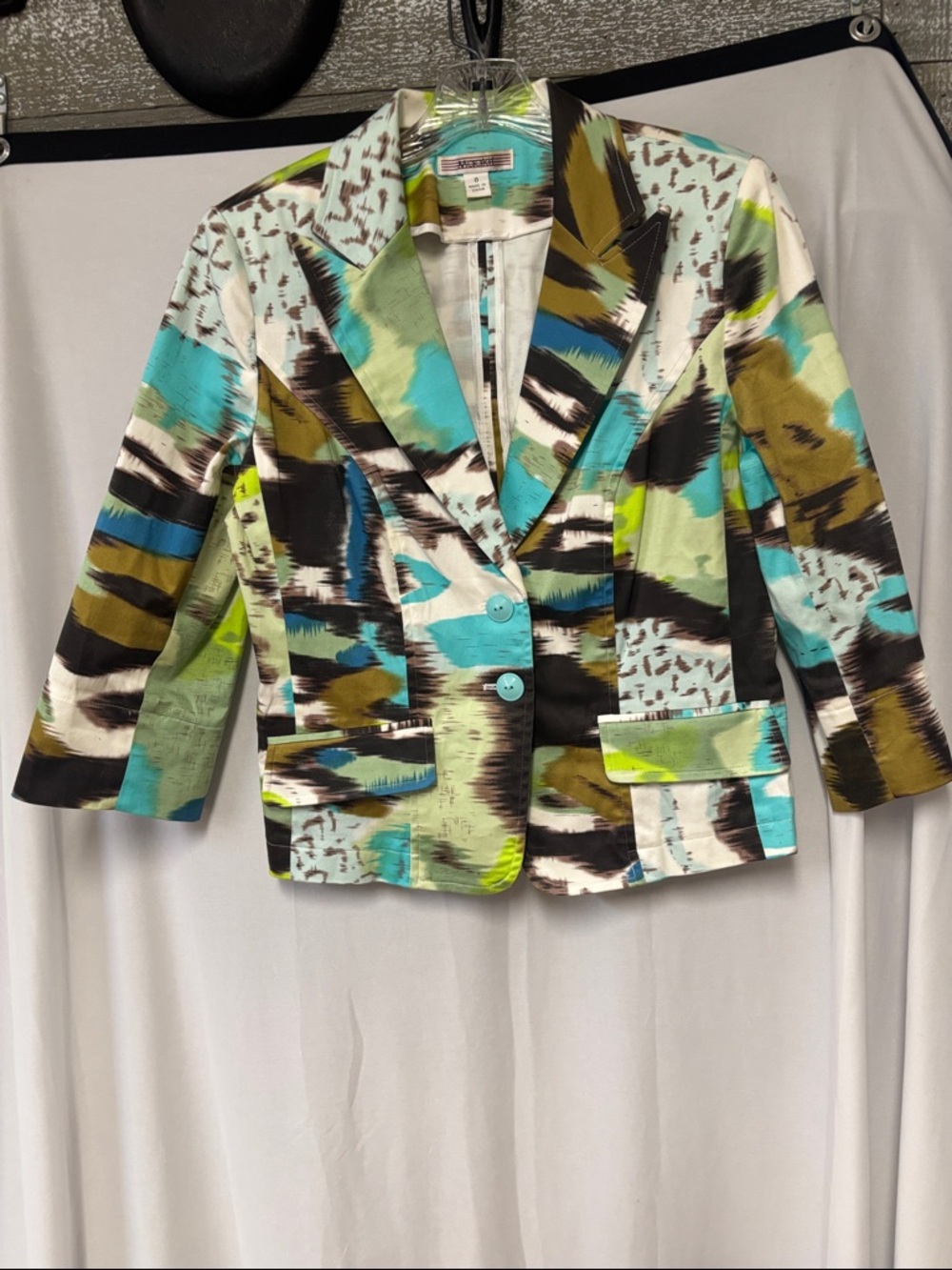 Vintage Abstract Multi-Color Women's Blazer - Turquoise, Olive & Black